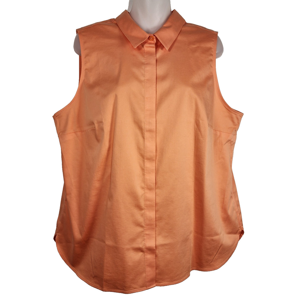 Chico's Women No Iron Shirt Size 14 Peach Sateen Stretch Sleeveless Button Front